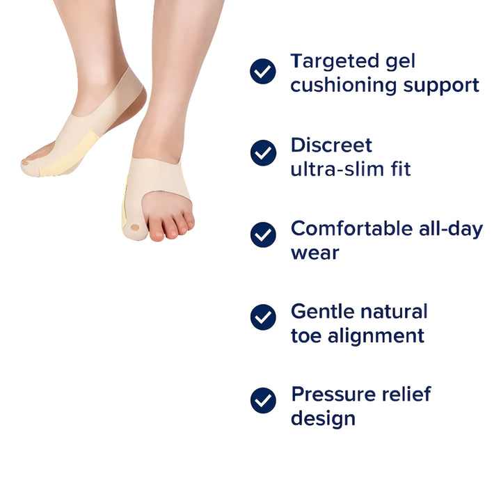 Smertereduserende gelpadding – Ultra-slim stretchstoff – Hverdagskomfort og justering for hallux valgus Luvikno