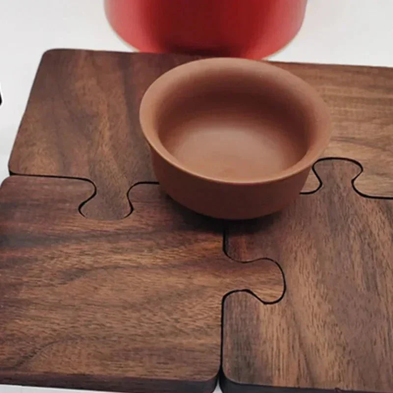Jigsaw Form Valnøtt Tre Underlag Sett - Rustikk Sjarm Design | Luvikno