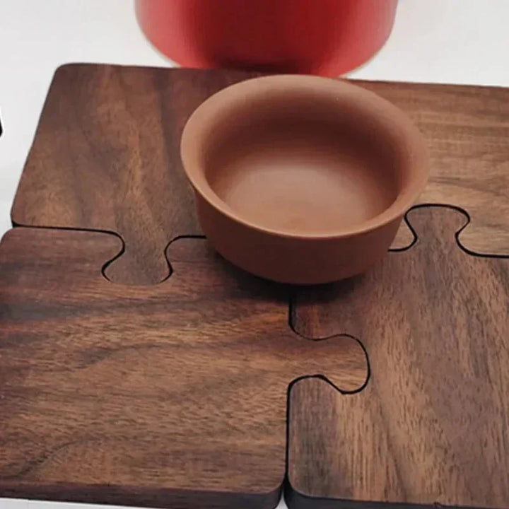 Jigsaw Form Valnøtt Tre Underlag Sett - Rustikk Sjarm Design | Luvikno