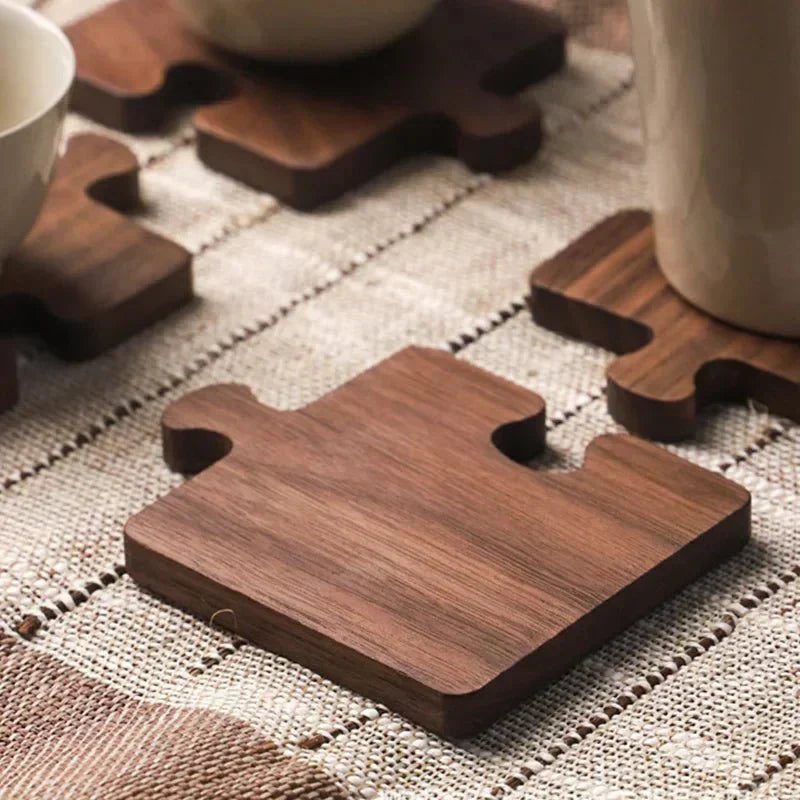 Jigsaw Form Valnøtt Tre Underlag Sett - Rustikk Sjarm Design | Luvikno