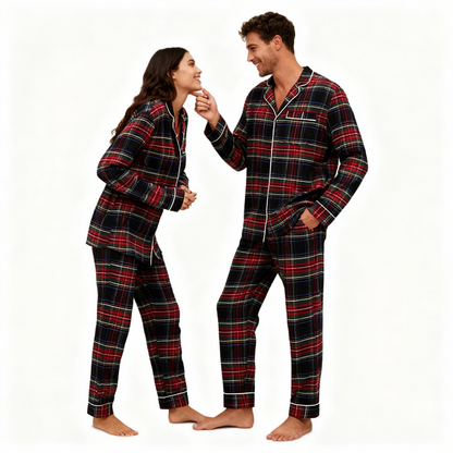 Luvik | Joulu Punainen Ruudullinen Napillinen Perhe Pyjama Setti