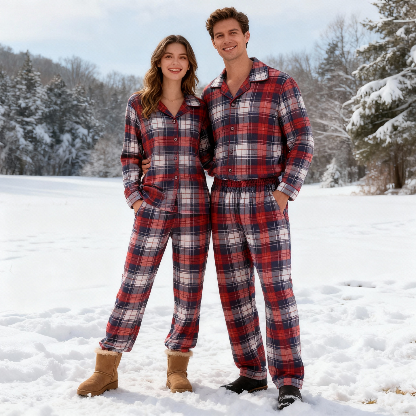 Luvik | Mukavat Ruudulliset Napit Edessä Yöasu Setit Jouluksi