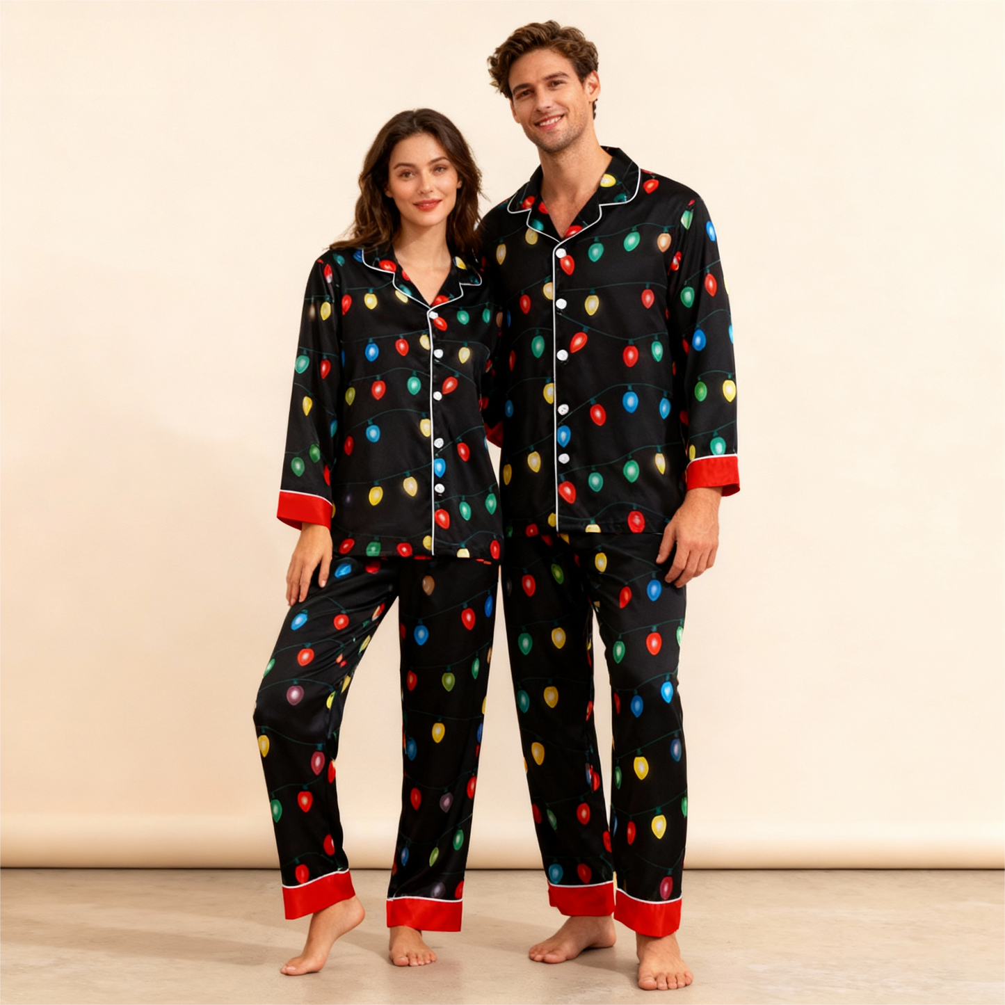 Luvik | Loma perhe nappikiinnitys satiininen joulupajama-setti