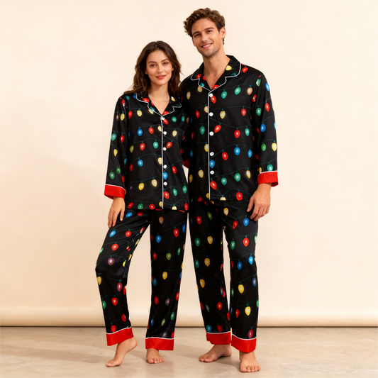 Luvik | Loma perhe nappikiinnitys satiininen joulupajama-setti