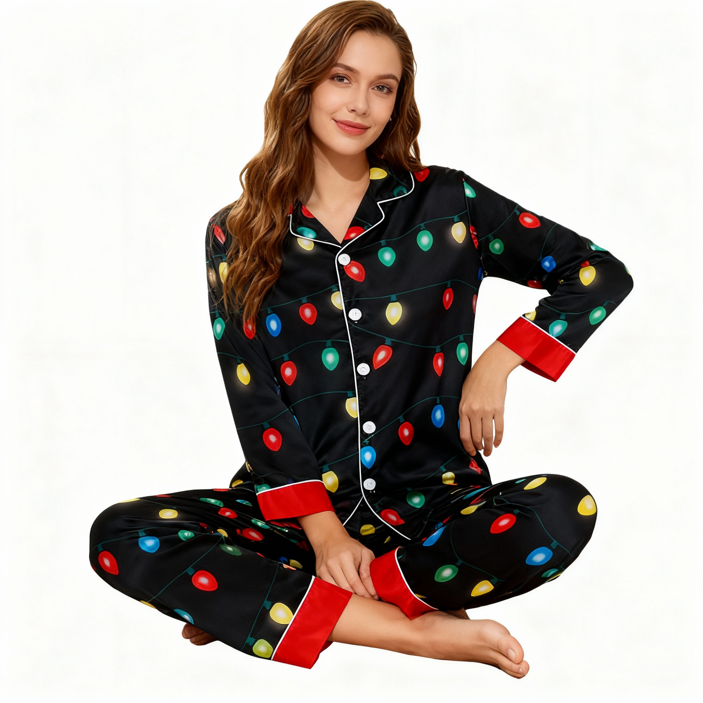 Luvik | Loma perhe nappikiinnitys satiininen joulupajama-setti