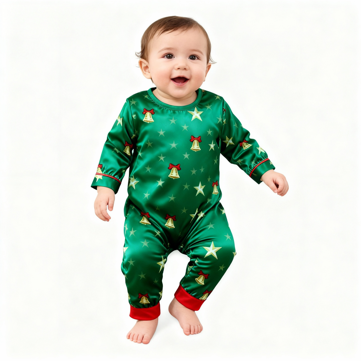 Luvik | Loma Perhe Napitettava Vihreä Satiini Jouluyöpuvu Setti