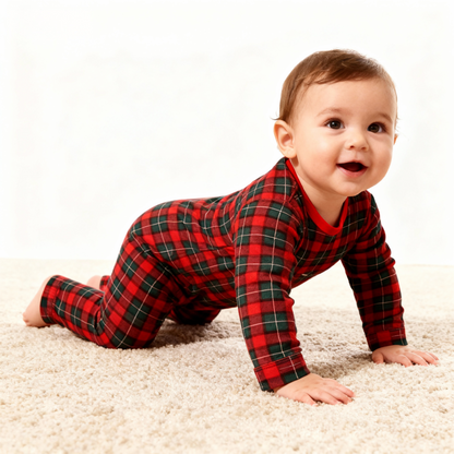 Luvik | Joulun punainen ja vihreä ruudullinen nappisuljenta perhe-iltapuvut