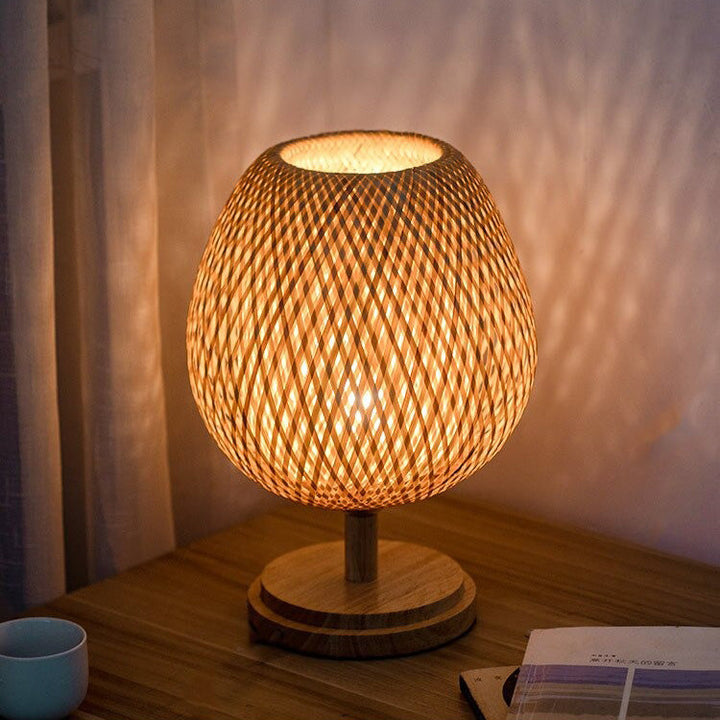 Vevd bambus bedside lampe med vintage retro stil | Luvikno
