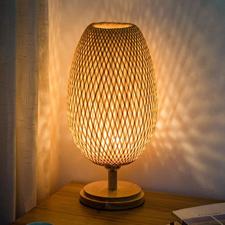 Vevd bambus bedside lampe med vintage retro stil | Luvikno