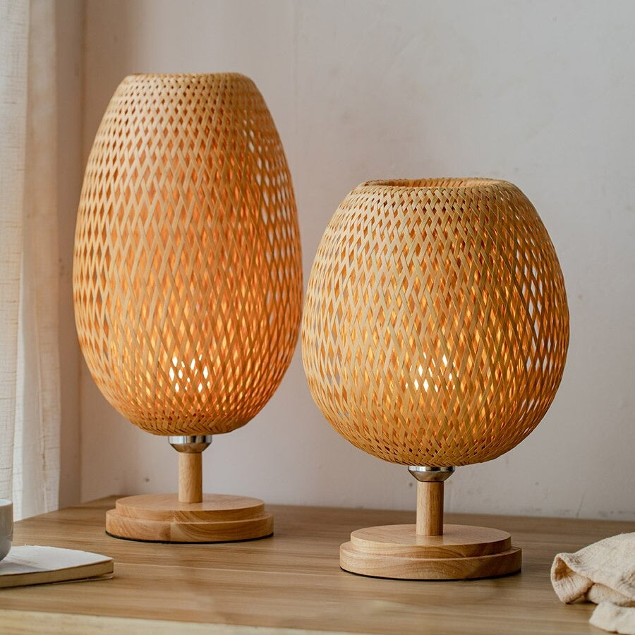 Vevd bambus bedside lampe med vintage retro stil | Luvikno