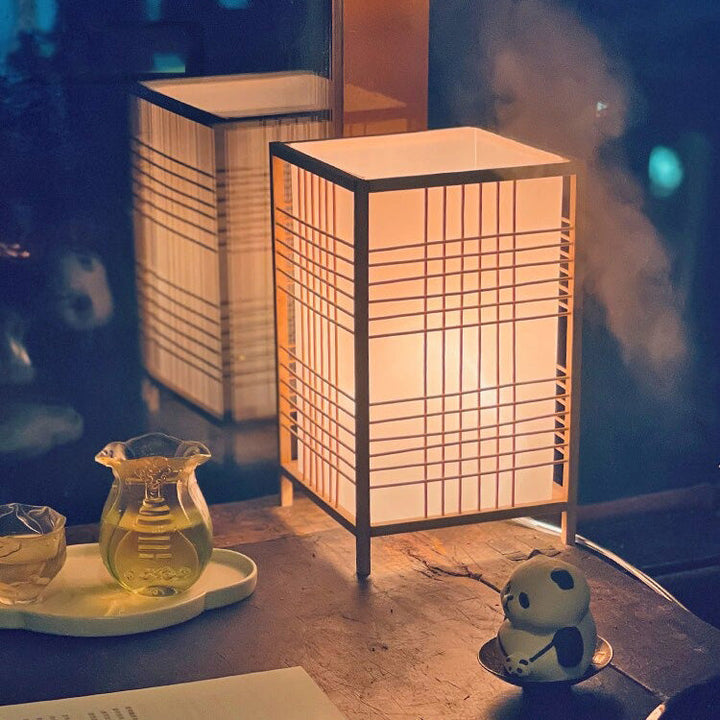 Japansk firkantet sengelampe med tekstilskjerm og mønstre | Luvikno