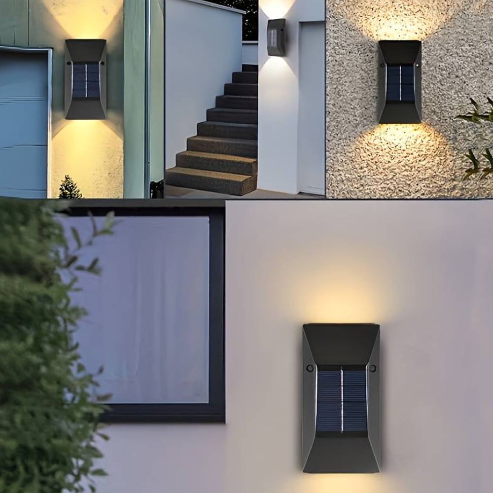 LED solcelle vegglampe (opp-nedlys), 2 stk. Svart | Luvikno