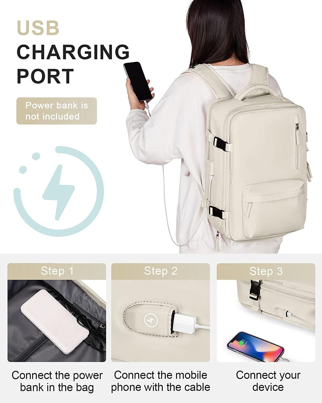 Vanntett reise ryggsekk med skopartisjon og USB-port – 14" bærbar PC passer | Luvikno