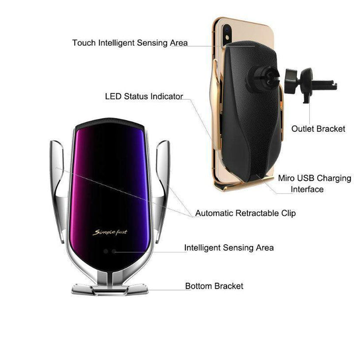 Smart trådløs automatisk sensor bil telefonholder lader | Luvikno