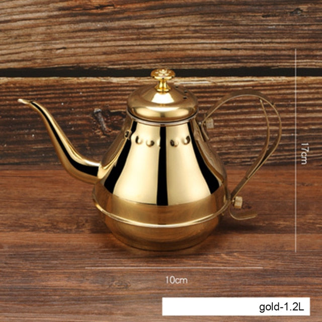 Lang rustfritt stål munn potte kjele med melkefilter infuser oolong te potte | Luvikno