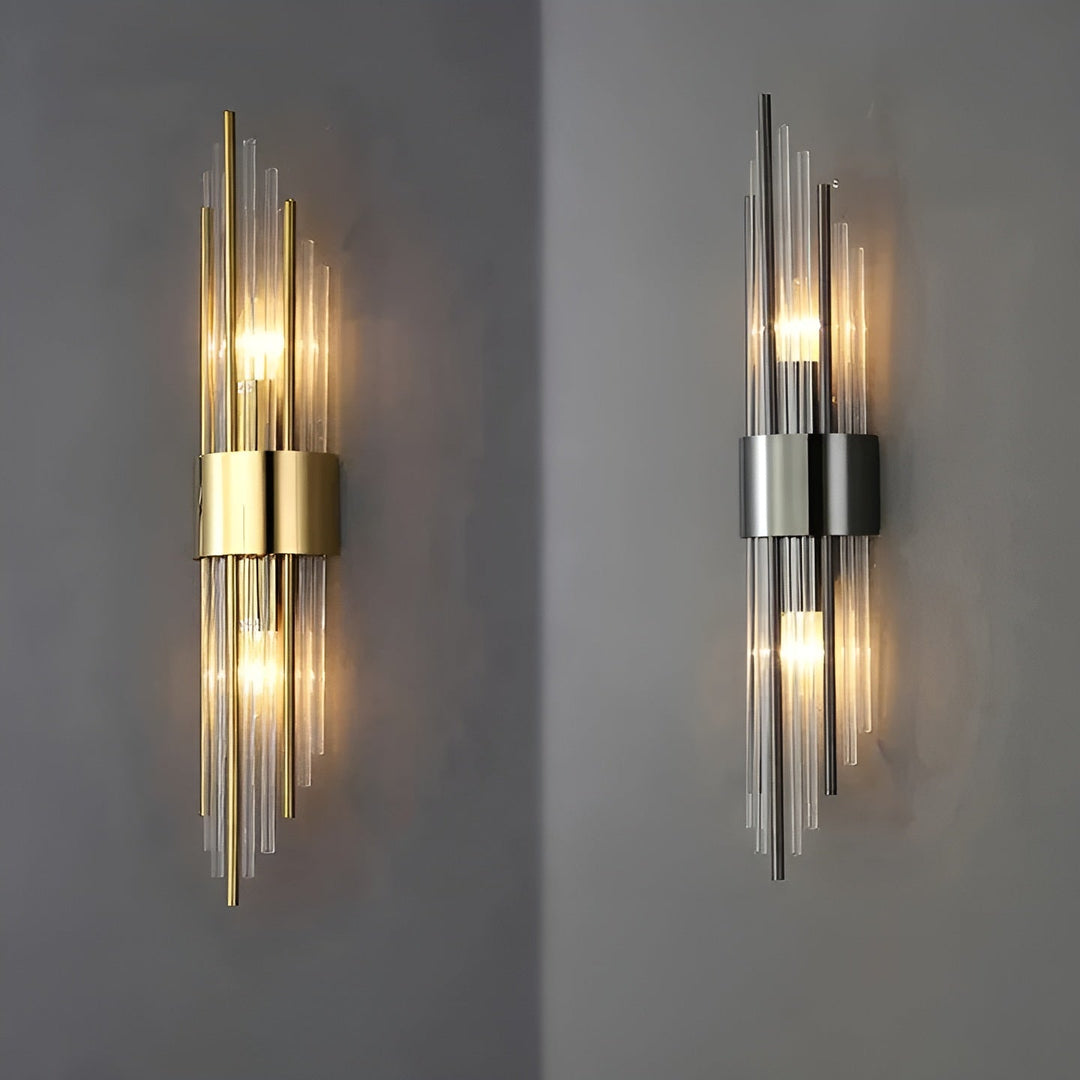 Vegglampe med krystaleffekt – Elegant design med gyllen aksent | Luvikno