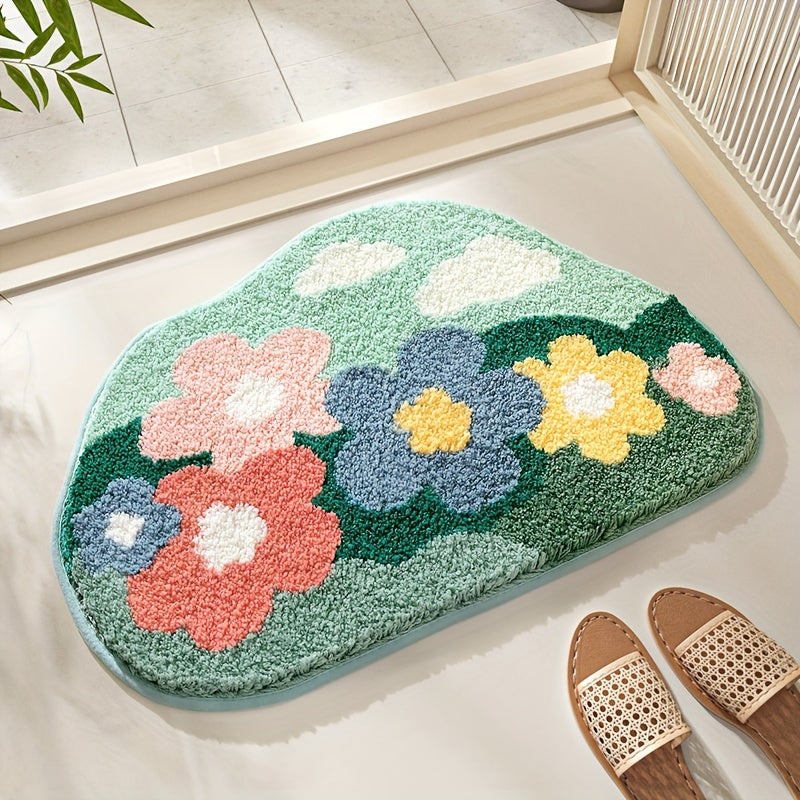 Luvikno | Velvaflor Baderomsmatte Blomstermønster | Ekstra Myk & Rasktørr | 45x70 cm | 2 cm Tykk