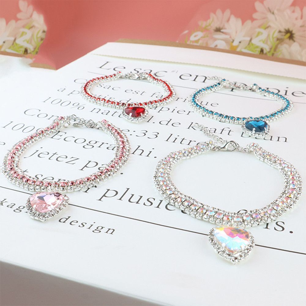 Luxury Cat | Luxury Crystal Cat Collar Heart Gemstone Pendant Reflective Luvikno