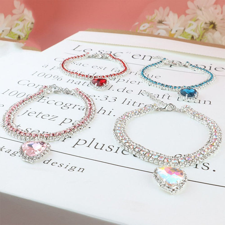 Luxury Cat | Luxury Crystal Cat Collar Heart Gemstone Pendant Reflective Luvikno