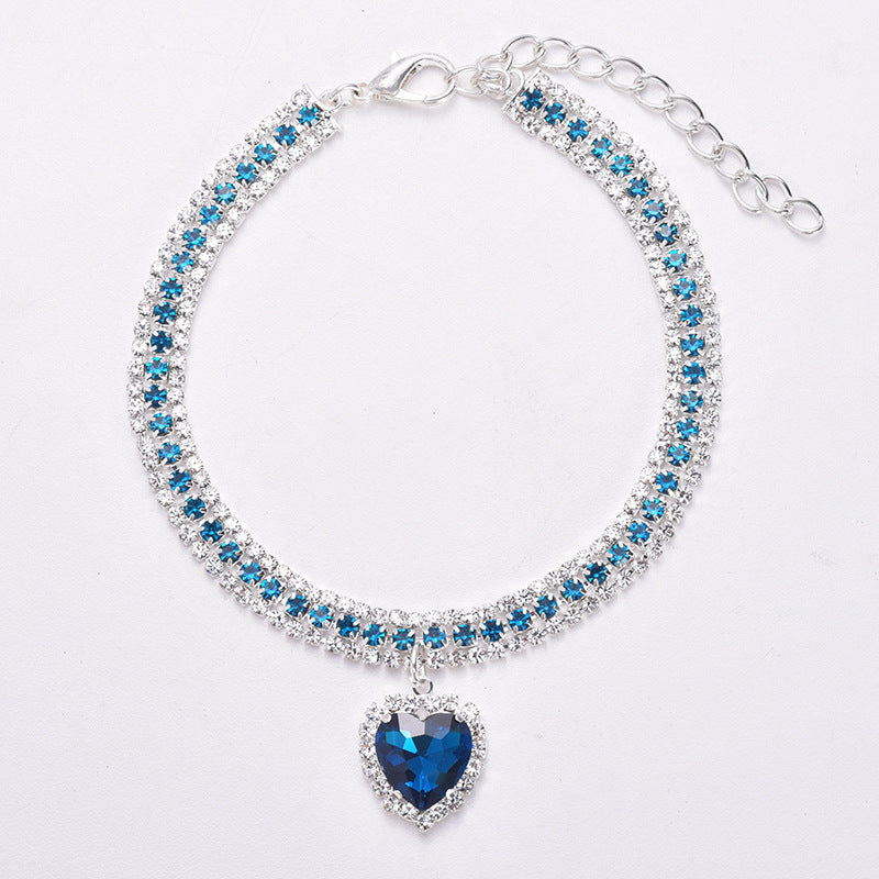 Luxury Cat | Luxury Crystal Cat Collar Heart Gemstone Pendant Reflective Luvikno