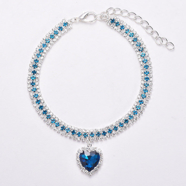 Luxury Cat | Luxury Crystal Cat Collar Heart Gemstone Pendant Reflective Luvikno