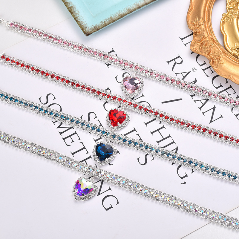Luxury Cat | Luxury Crystal Cat Collar Heart Gemstone Pendant Reflective Luvikno