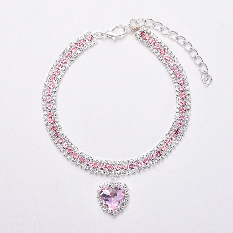 Luxury Cat | Luxury Crystal Cat Collar Heart Gemstone Pendant Reflective Luvikno