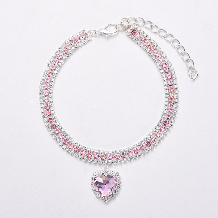 Luxury Cat | Luxury Crystal Cat Collar Heart Gemstone Pendant Reflective Luvikno