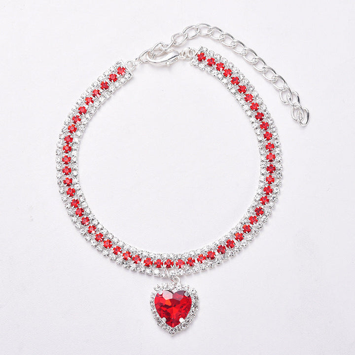 Luxury Cat | Luxury Crystal Cat Collar Heart Gemstone Pendant Reflective Luvikno