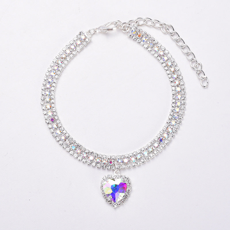 Luxury Cat | Luxury Crystal Cat Collar Heart Gemstone Pendant Reflective Luvikno