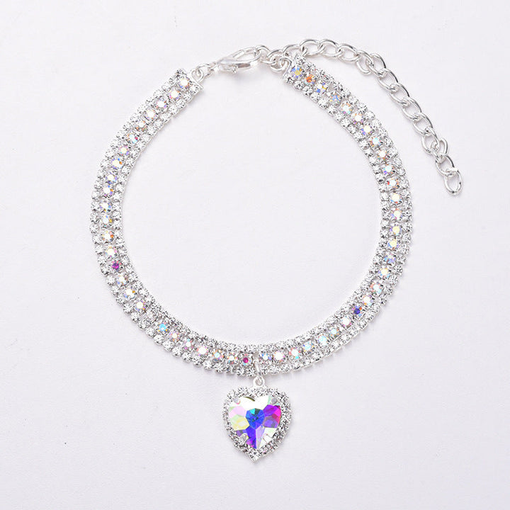 Luxury Cat | Luxury Crystal Cat Collar Heart Gemstone Pendant Reflective Luvikno