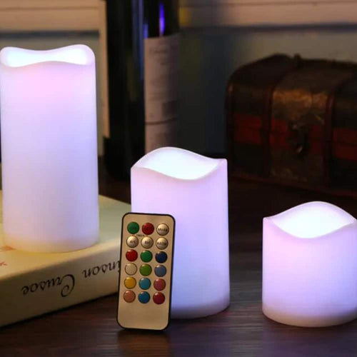 LED Lys - 3 stk - 7.5/11.5/15 cm - med fjernkontroll - med fargeforandring | Luvikno