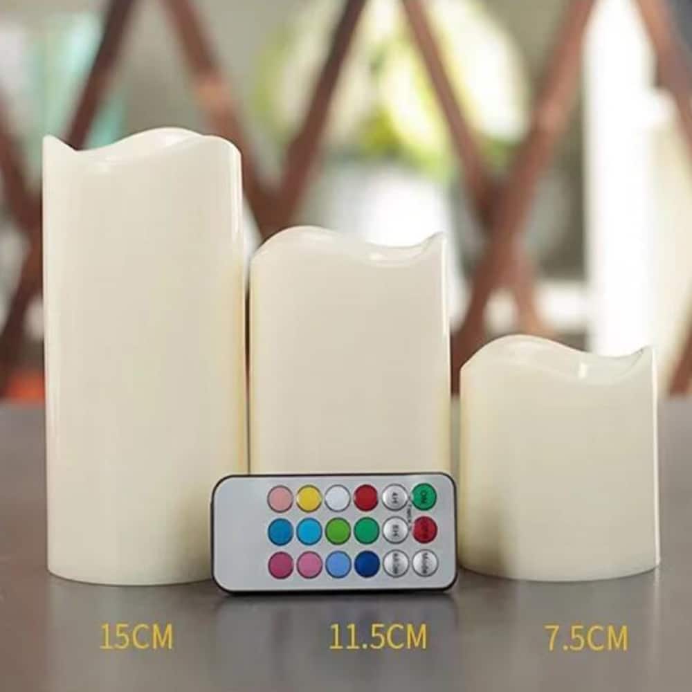 LED Lys - 3 stk - 7.5/11.5/15 cm - med fjernkontroll - med fargeforandring | Luvikno