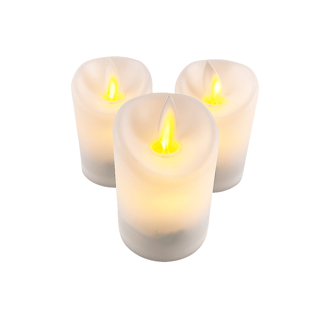 LED lys hvit i plast - med bevegelig flamme og fjernkontroll (3 stykker) | Luvikno