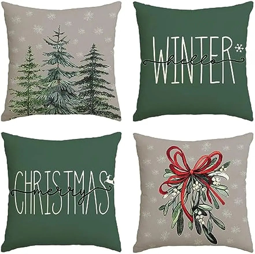 Luvikno | Juleputevar - Festlig putevar med juletre og vintertema - Grønn 45x45 cm