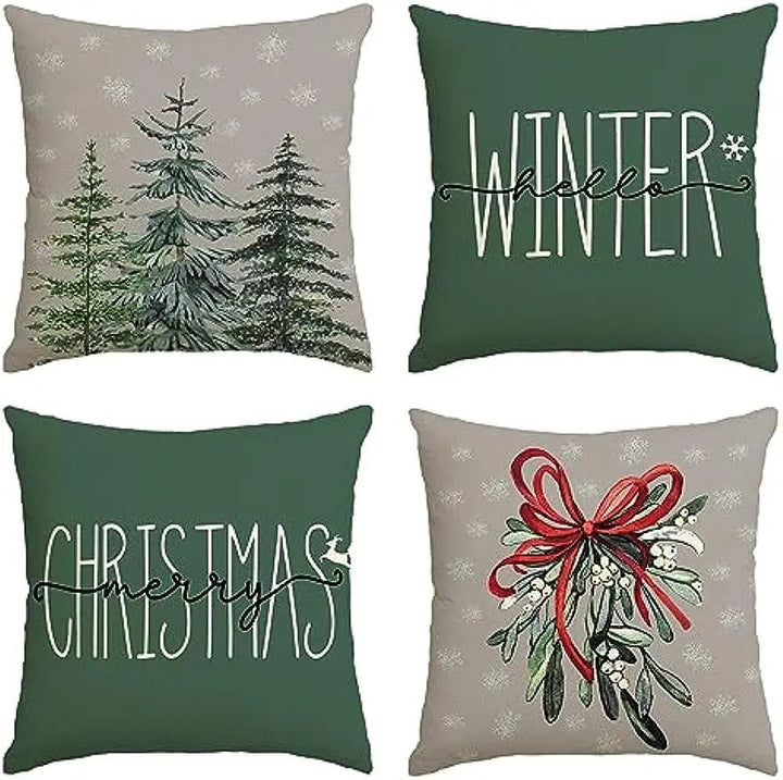 Luvikno | Juleputevar - Festlig putevar med juletre og vintertema - Grønn 45x45 cm