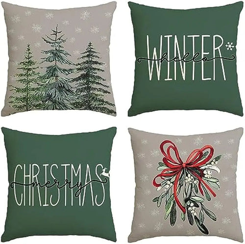 Luvikno | Juleputevar - Festlig putevar med juletre og vintertema - Grønn 45x45 cm
