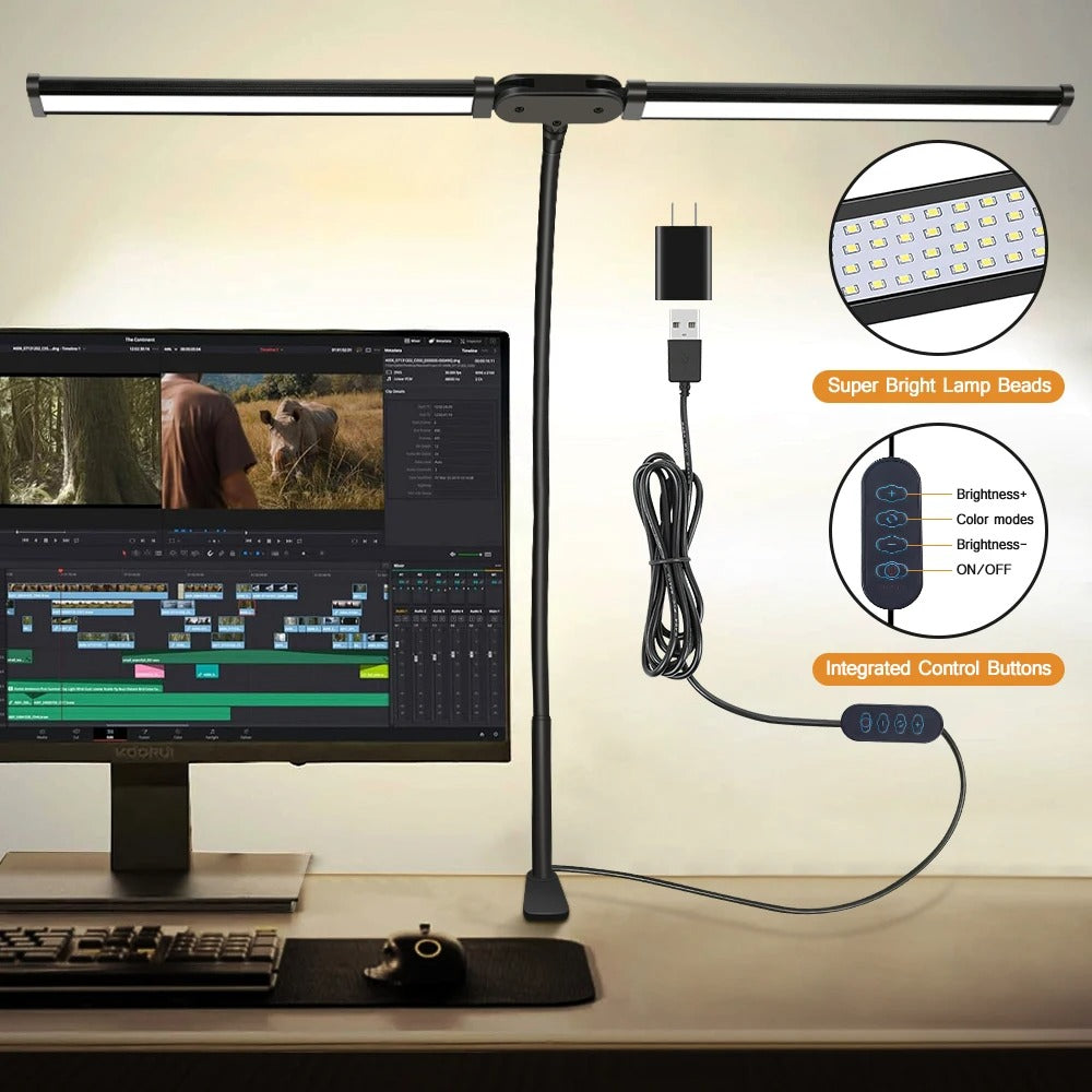 Luvikno | Dobbel-hette LED Skrivebordslampe | Belysningsløsning for Studie, Arbeid & Kontorbruk