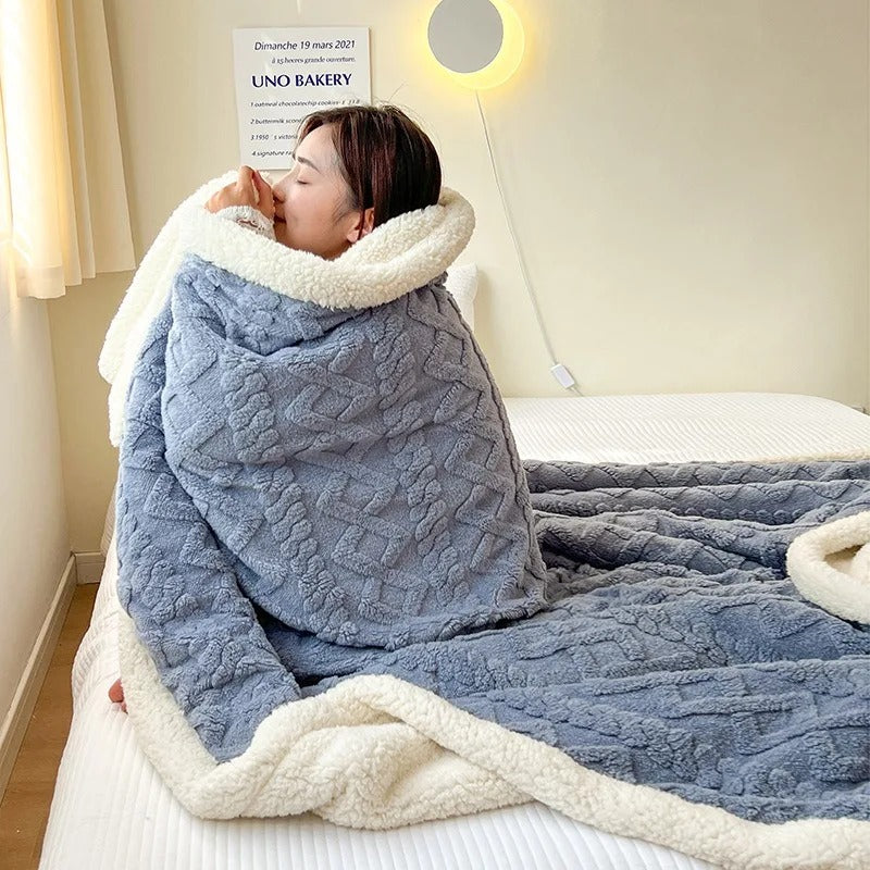 Luvikno | Tykk lammeull vinter fleece teppe - LuxyCozy