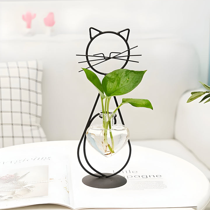 AquaPurr Vase - Hydroponisk Glass Hjertevase med Katteformet Holder | Luvikno