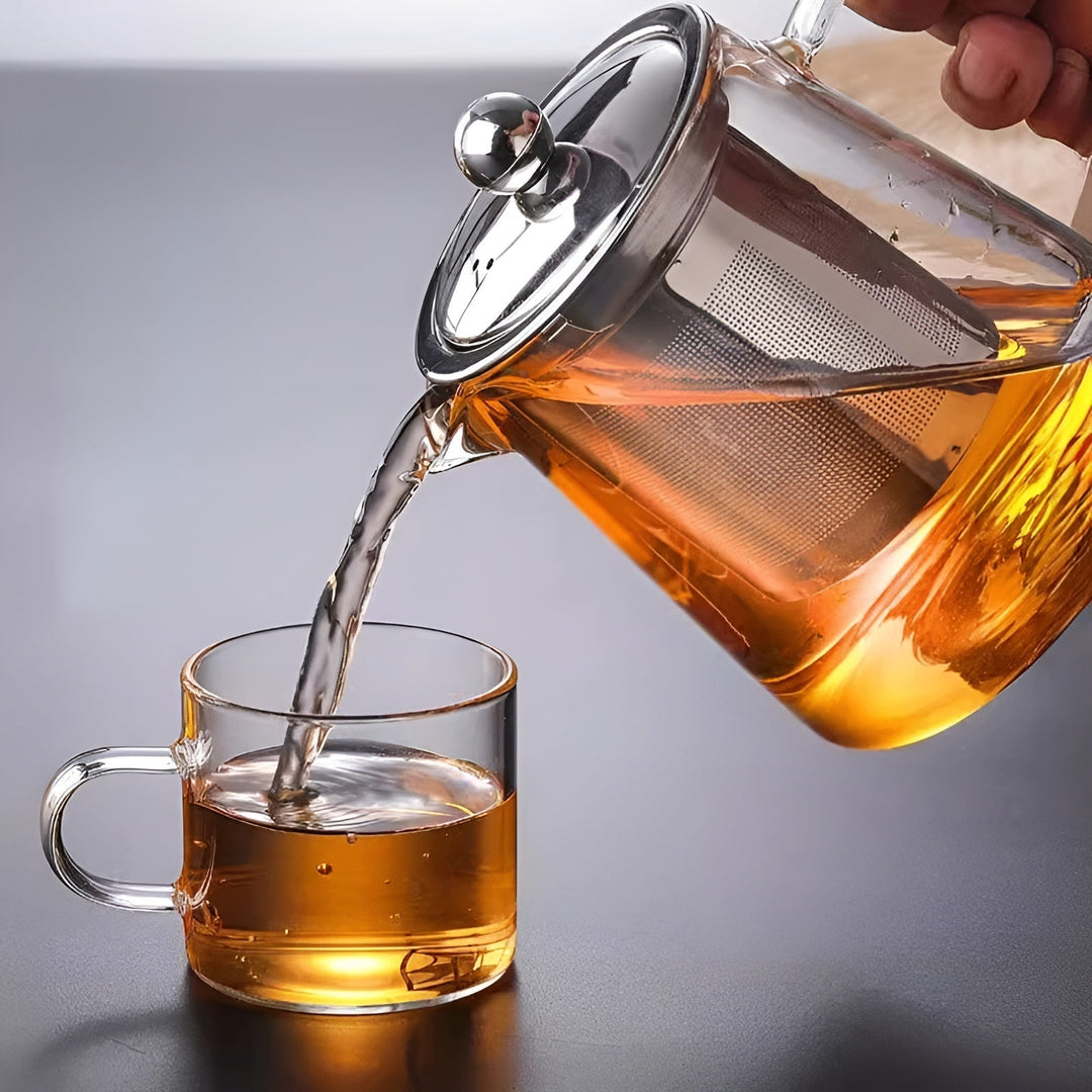 Luvikno | Teekanne Claritéa | Borosilicate glass | Med rustfritt stålfilter og trelokk | Varmeresistent og oppvaskmaskin trygg