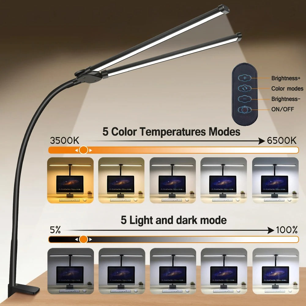 Luvikno | Dobbel-hette LED Skrivebordslampe | Belysningsløsning for Studie, Arbeid & Kontorbruk