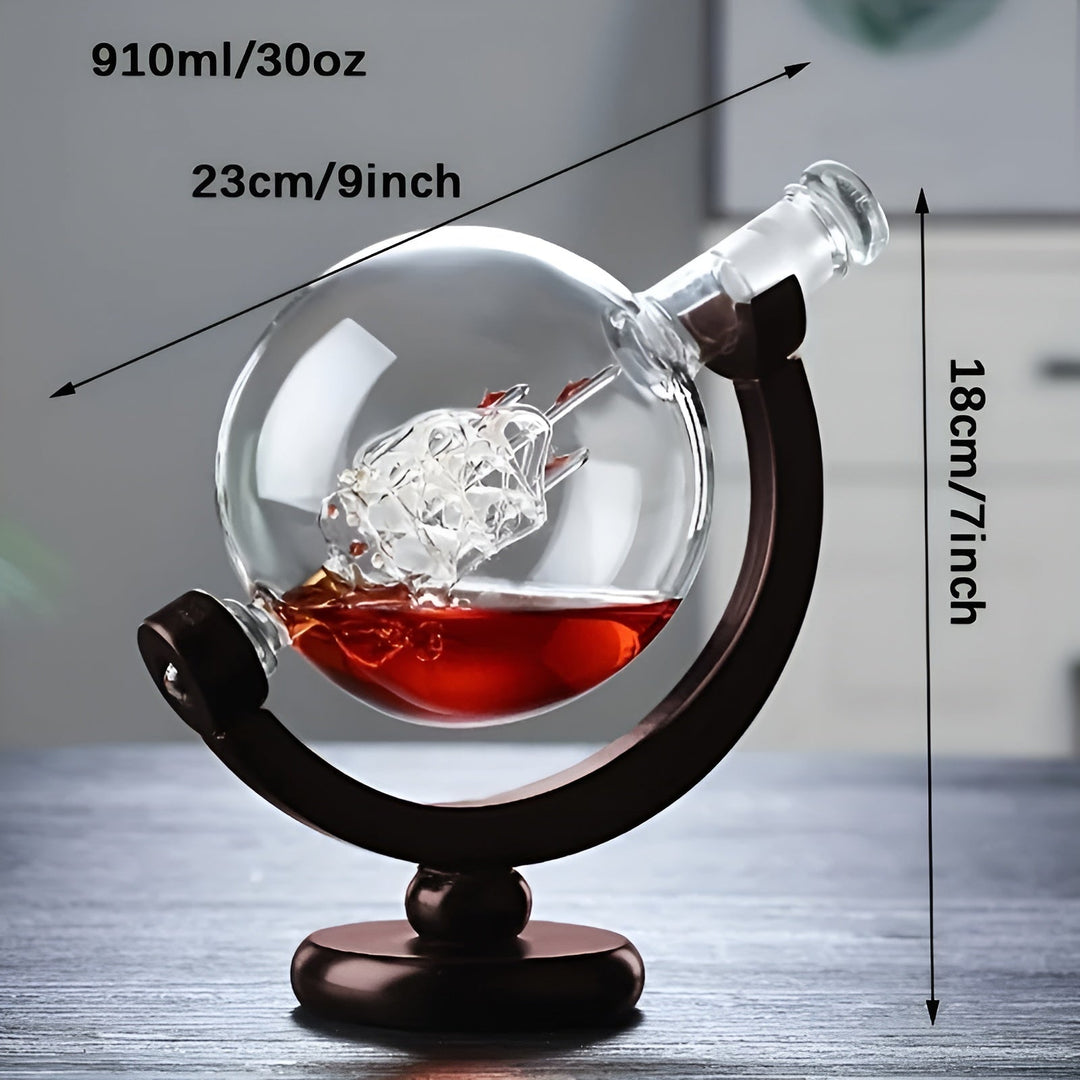 Whisky Karaffel Sett i Globusform – Luviknoyfri Karaffel med Tre Stativ | Inkluderer 2 Whisky Glasser | Luvikno