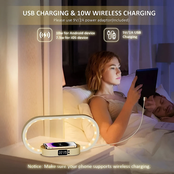 Luvikno | Stilig multifunksjonell lampe med ladestasjon og klokke