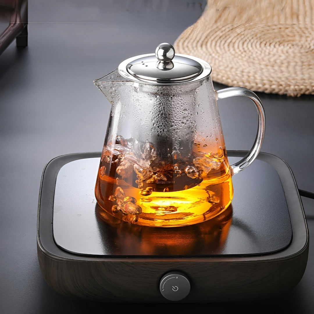 Luvikno | Teekanne Claritéa | Borosilicate glass | Med rustfritt stålfilter og trelokk | Varmeresistent og oppvaskmaskin trygg