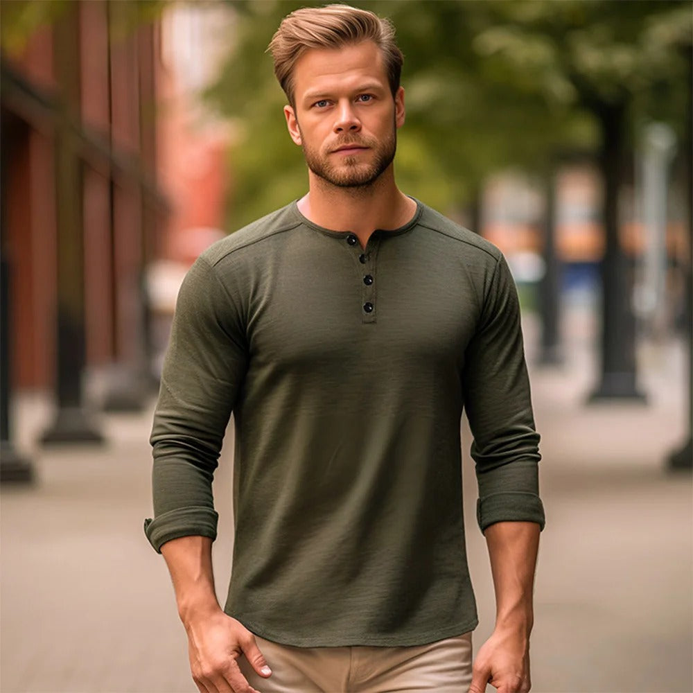 Luvik | Miesten Henley Neck pitkähihainen T-paita
