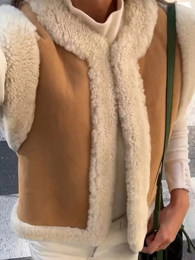 Luvik | Gilet en simili cuir marron pour femmes