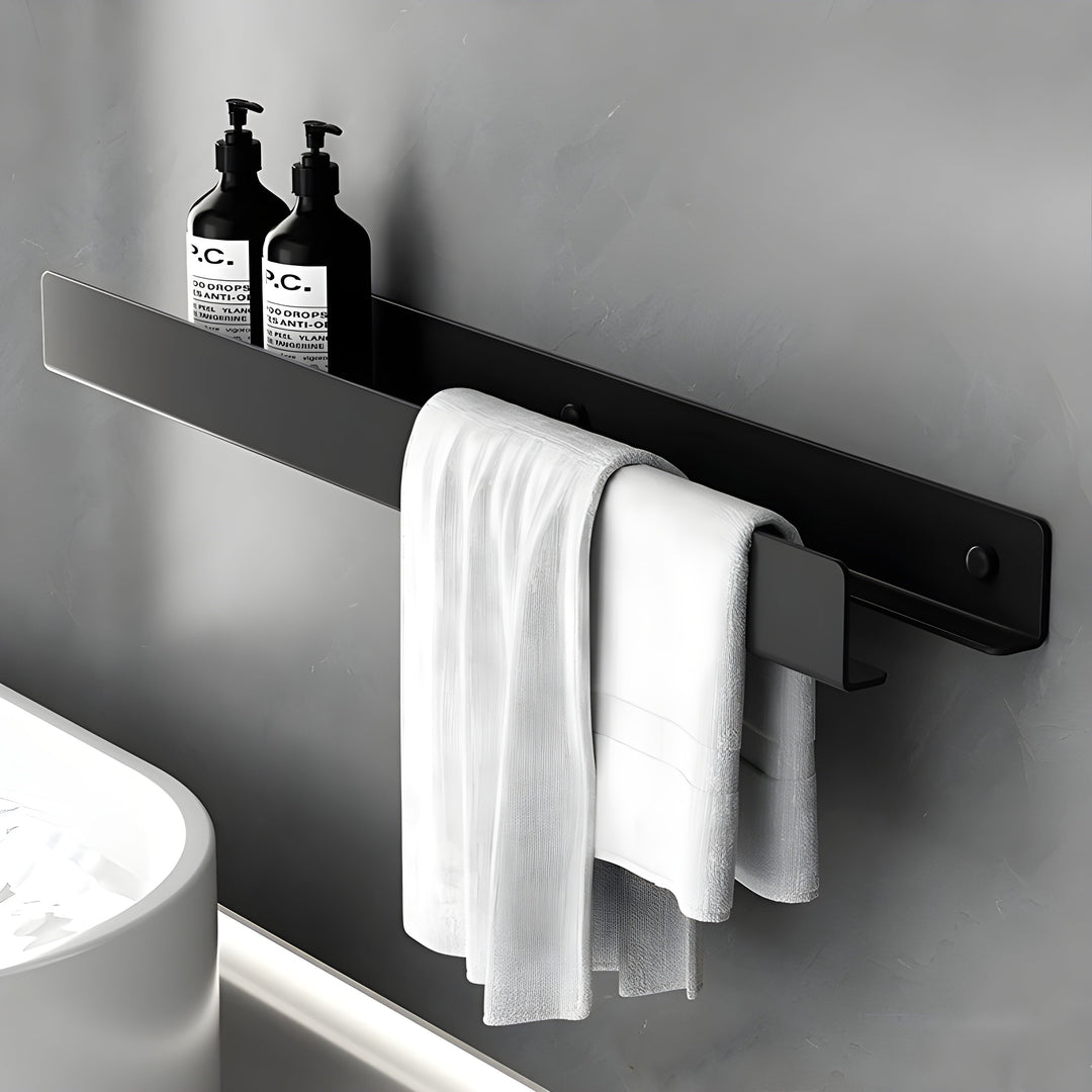 Svart Badekarmhylle – Moderne Design med Håndkleholder | Praktisk Oppbevaring for Badet | Luvikno