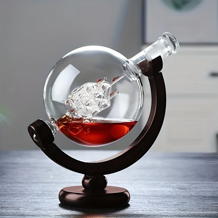 Whisky Karaffel Sett i Globusform – Luviknoyfri Karaffel med Tre Stativ | Inkluderer 2 Whisky Glasser | Luvikno