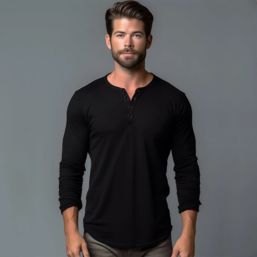 Luvik | Miesten Henley Neck pitkähihainen T-paita